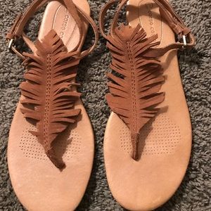 Anthro Corso Como Cayman suede feather sandals